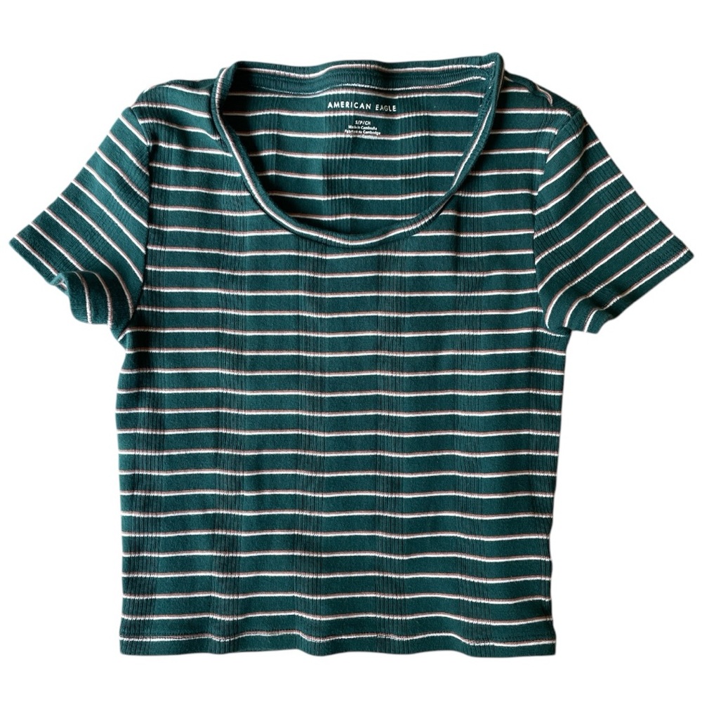 American Eagle Green Striped Knit Crop Top y2k style
